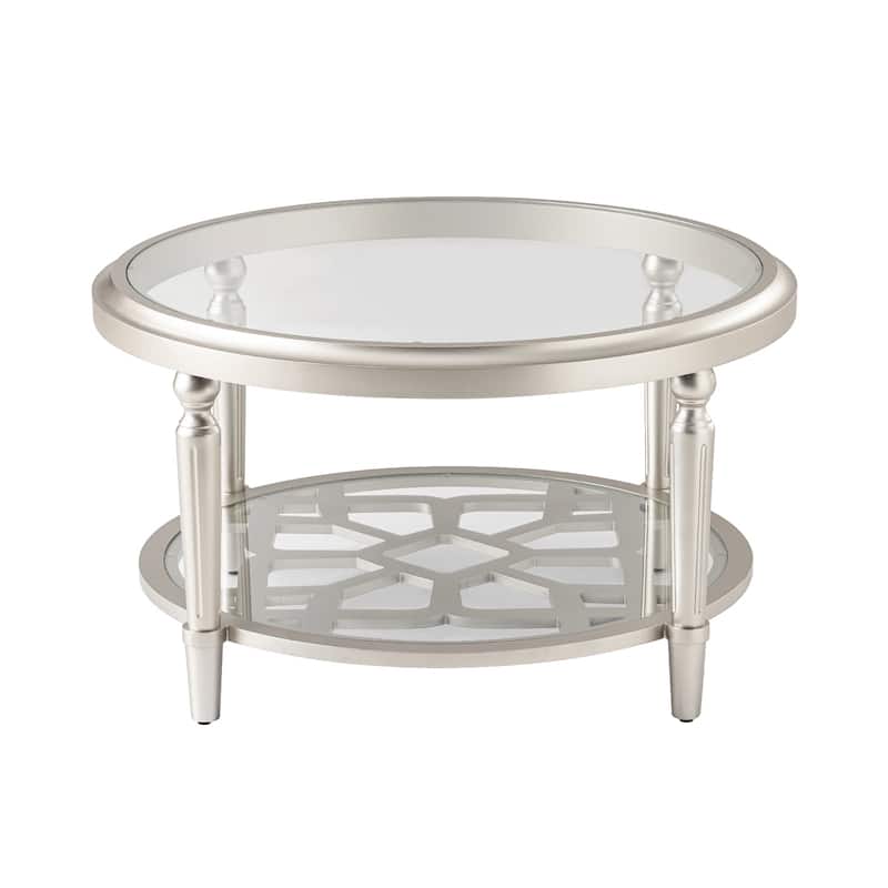 SUNBURY Silver Solid Wood Tempered Glass Coffee Table,Console Table