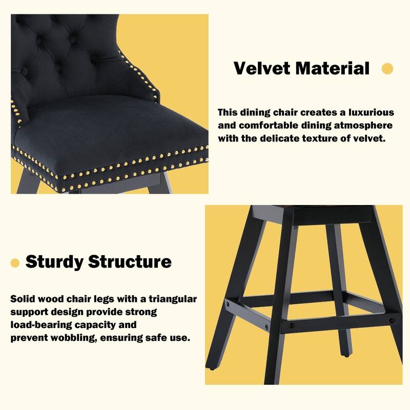 Velvet Wing-Back Tufted Nailhead Upholstered Bar Stools (Set of 2)