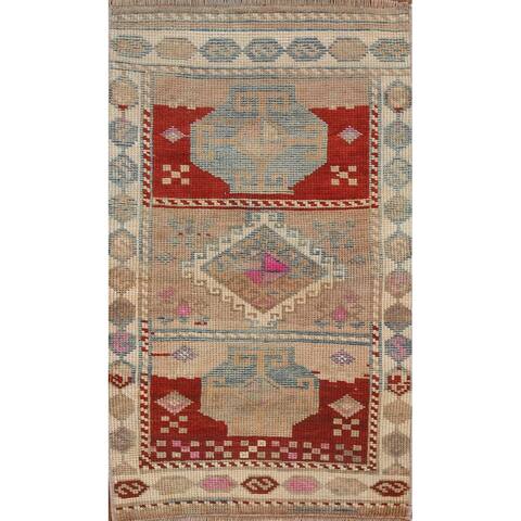 Tribal Anatolian Turkish Oriental Turkish Rug Hand-knotted Wool Carpet - 1'4" x 2'3"