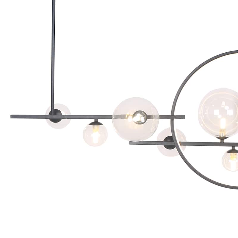 10-Light Glass Bubble Black Round Chandelier