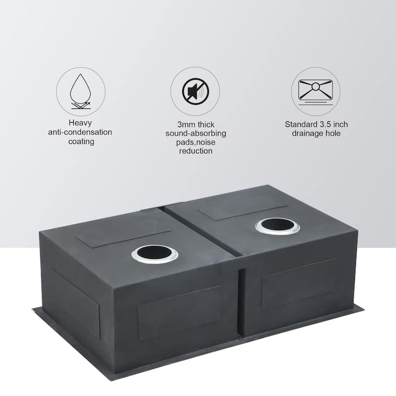 Undermount 16 Gauge Double Bowl Stainless Steel Kitchen Sink in Brushed Nickel - 33'' x 19'' x 9''