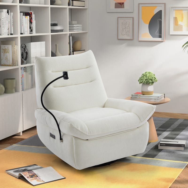 Upholstered Power Swivel Rocker Recliner Lounge Chair for Living Room - White