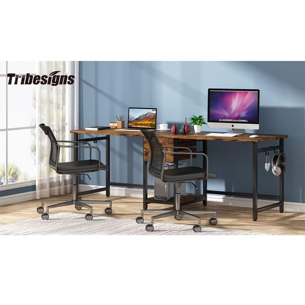 Extra Long Two Person Desk,Industrial Workstation for Home Office，78