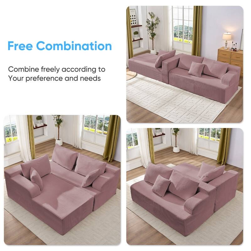 Mixoy 2-Pcs Free Combination Modular Sectional Sofas with Deep Seat,Corduroy L-Shaped Sofa with Chaise Lounge - 3-Seater