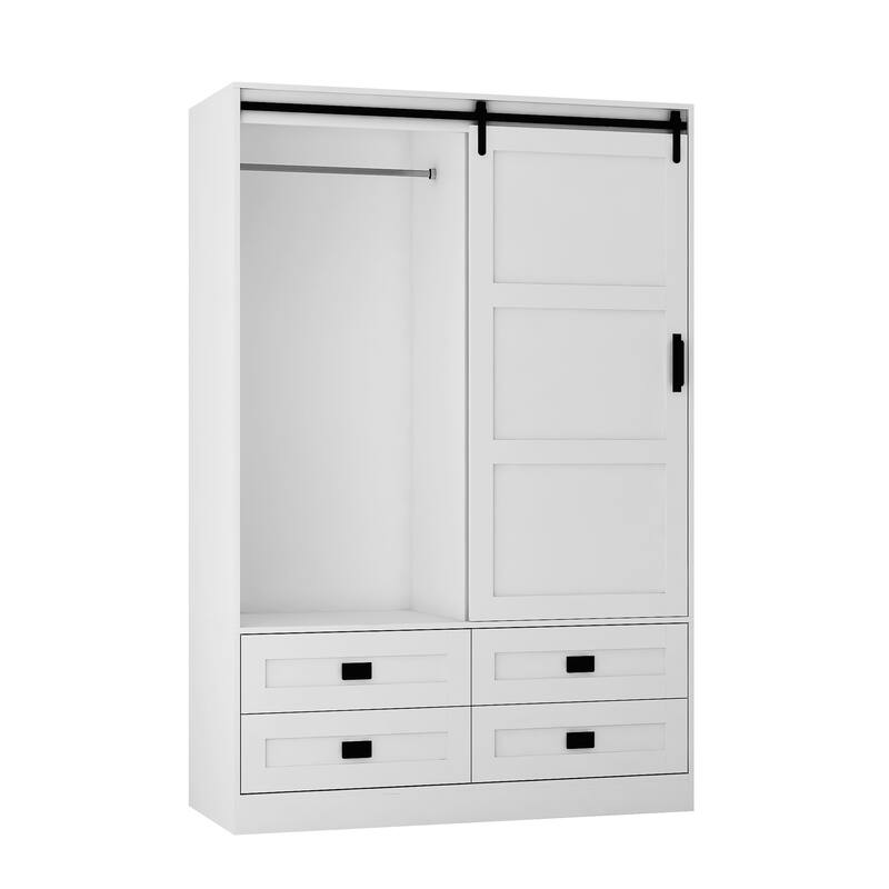 Armoire Wardrobe Closet, Wardrobe Cabinet with Sliding Barn Door, 4 Drawers,Adjustable Shelves & Hanging Rod