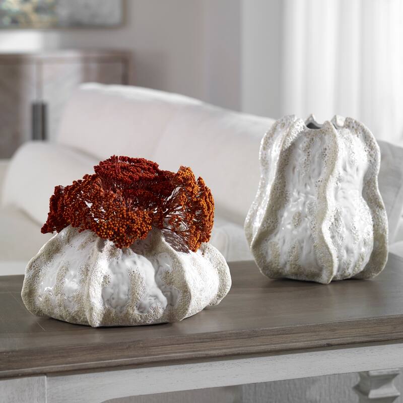 Uttermost Urchin Textured Ivory Vases (Set of 2)