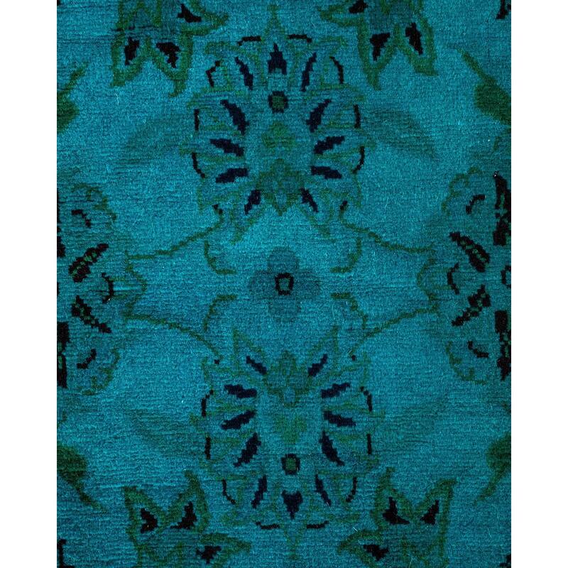 Overton Hand Knotted Wool Vintage Inspired Modern Contemporary Overdyed Blue Area Rug - 4' 2" x 6' 4"