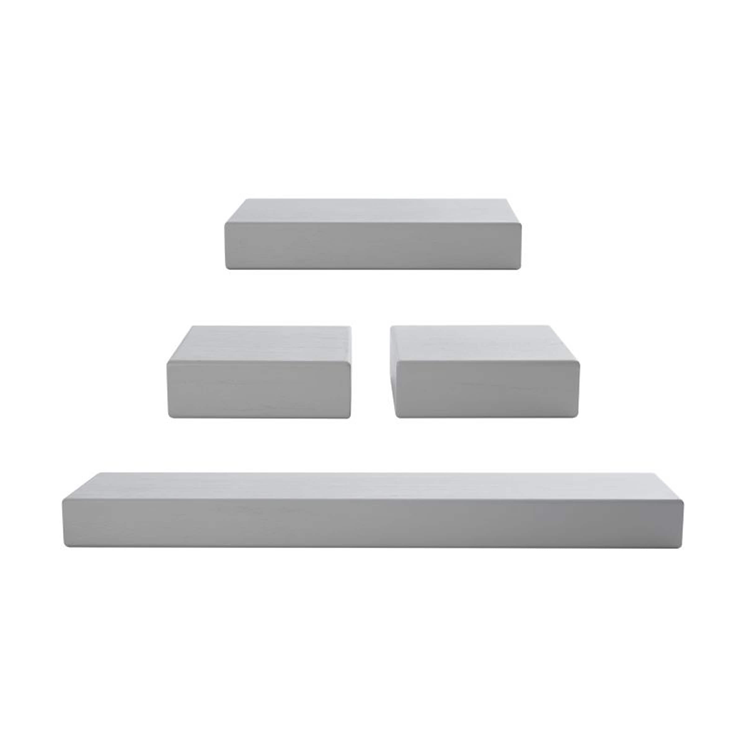 Melannco Set of 4 Distressed Light Gray Chunky Shelves, 2-6, 12, 24 Inch