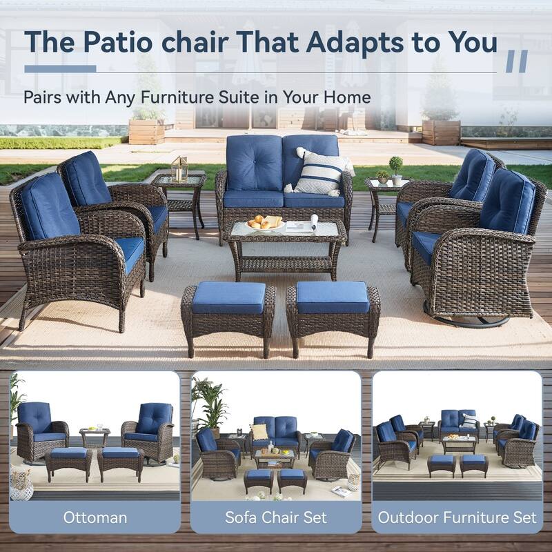 Gymojoy Patio Furniture Set Outdoor Wicker Swivel Glider Chairs Set
