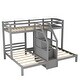 preview thumbnail 5 of 10, Bedroom Wood Twin over Twin & Twin Bed w/Built-in Staircase, Guardrail & Storage Drawer, Bunk Bed Frame w/Slats Support
