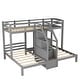 preview thumbnail 7 of 9, Twin Over Twin Over Twin Bunk Bed for 3 Kids, Pine Wood Triple Bunk Bed Frame with Built-in Staircase and Storage Drawer, Gray