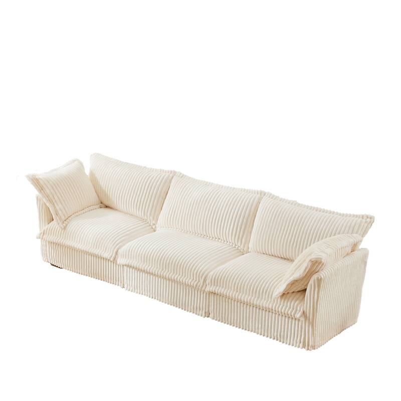 120" Corduroy Upholstered Sectional Sofa Couch with Multiple Pillows