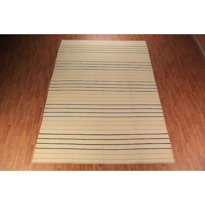 All-Over Striped Kilim Oriental Large Rug Wool Carpet - 10'0"x 14'1"