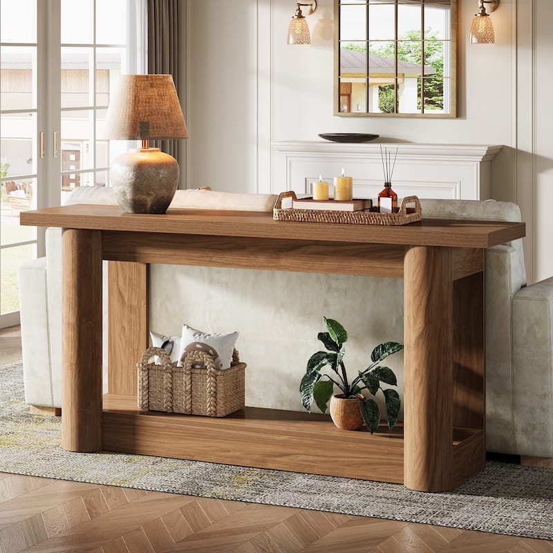 63 Inch Entryway Console Table, 2-Tier Sofa Table Behind the Couch