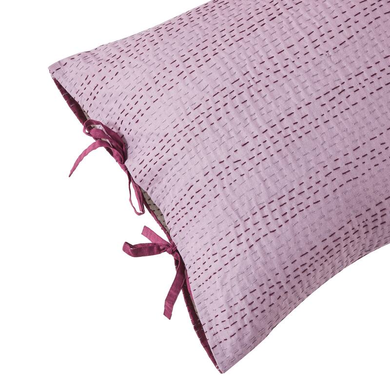 Melange Hand Stitched Kantha Violet Reversible Coverlet and Shams