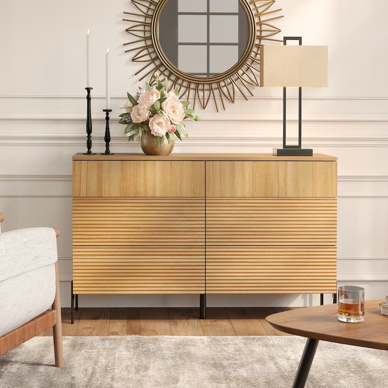 WAMPAT Fluted Dresser for Bedroom with 6 Drawers - Oak - 6-drawer