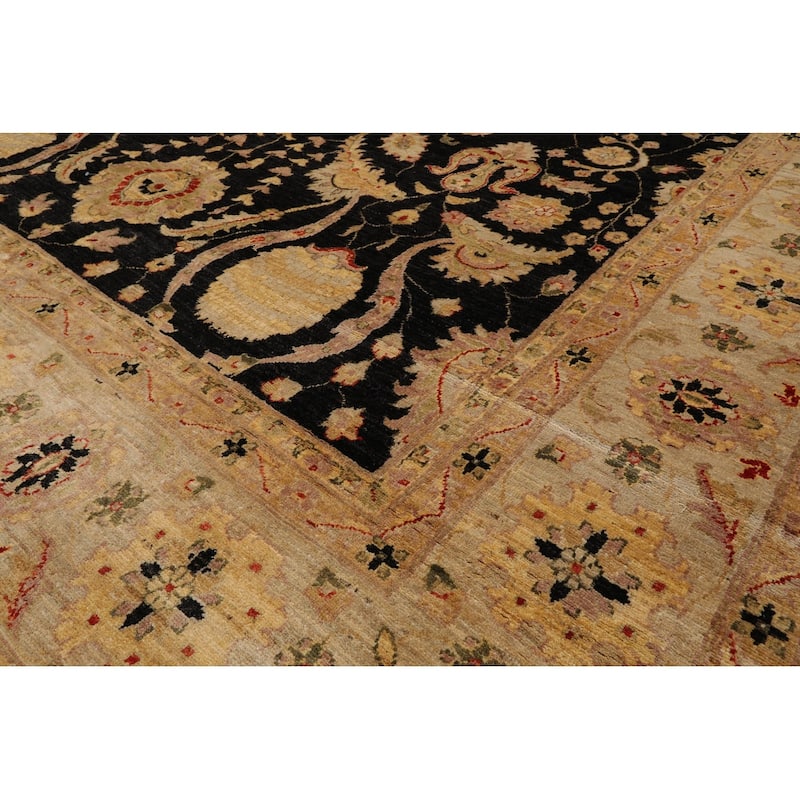 10x14 Exquisite Black & Beige 100% Wool Chobi Peshawarr Area Rug - 9' 3'' x 13' 4''
