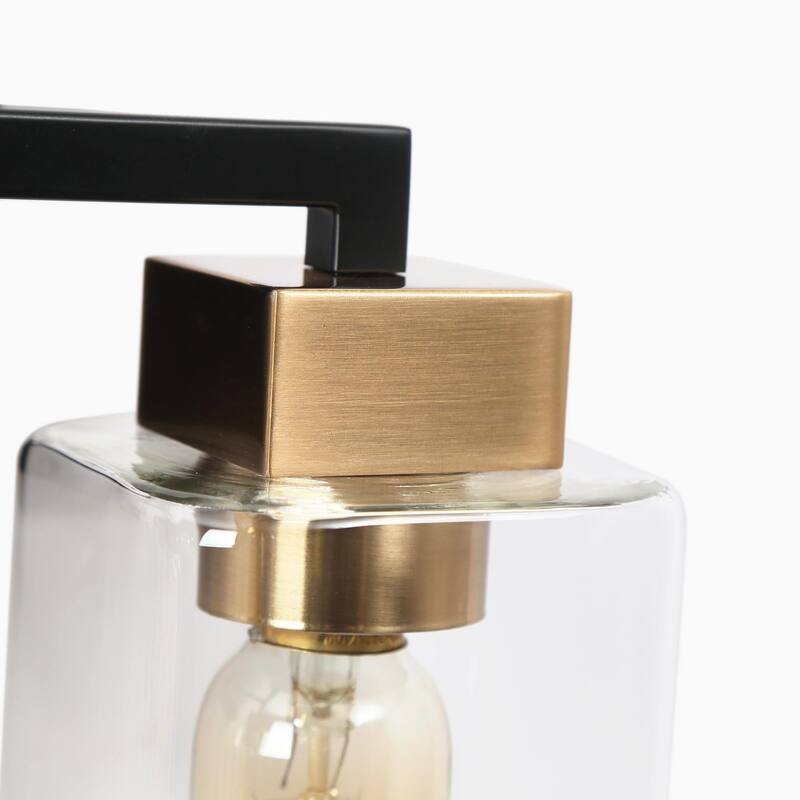 Modern Farmhouse Black Gold 3-Light Square Bathroom Vanity Light Glass Wall Sconces - L 18" x W 5.5" x H 10"