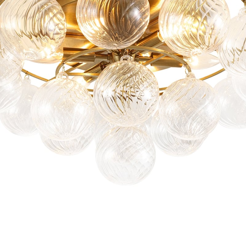 Mid-Century Modern 6-Light Ribbed Glass Globe Bubble Semi Flush Mount