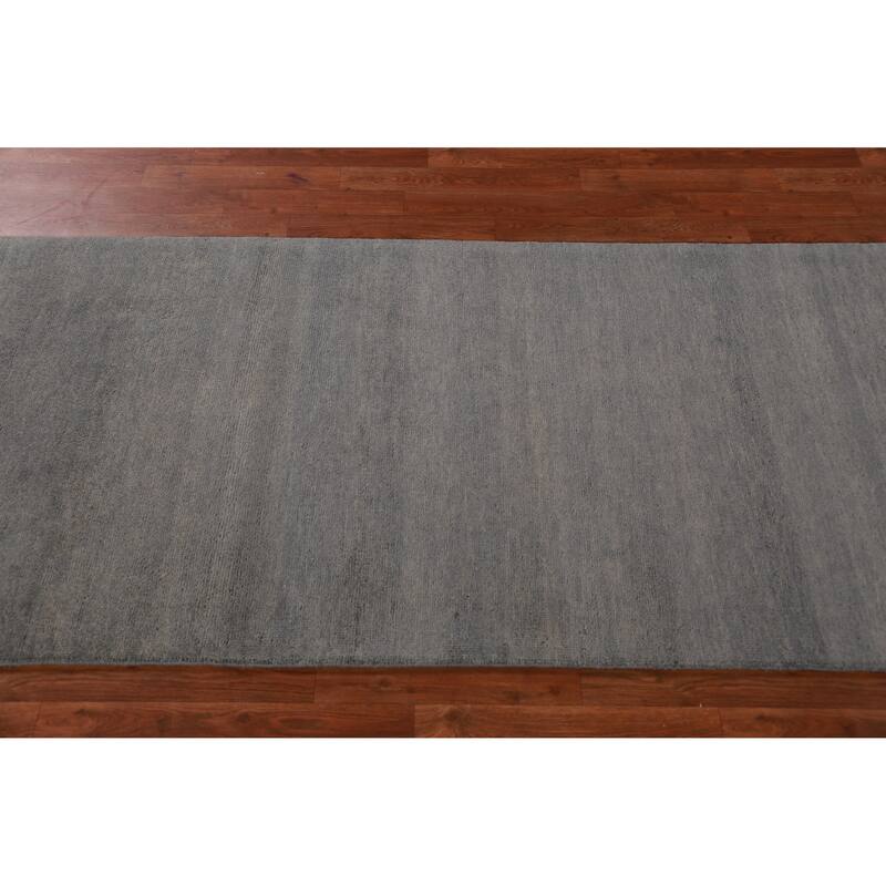 Hand Knotted Oriental 100% Wool Carpet Modern Solid Greys & Charcoal Gabbeh Runner Rug - 10' 1'' X 3' 1''