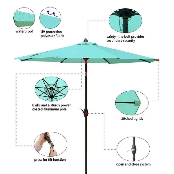 Home Garden Other Patio Garden Furniture 9 Ft Umbrella Aluminum Outdoor 8 Ribs Safety Bolt Push Button Tilt Crank Blue Stbalia Ac Id