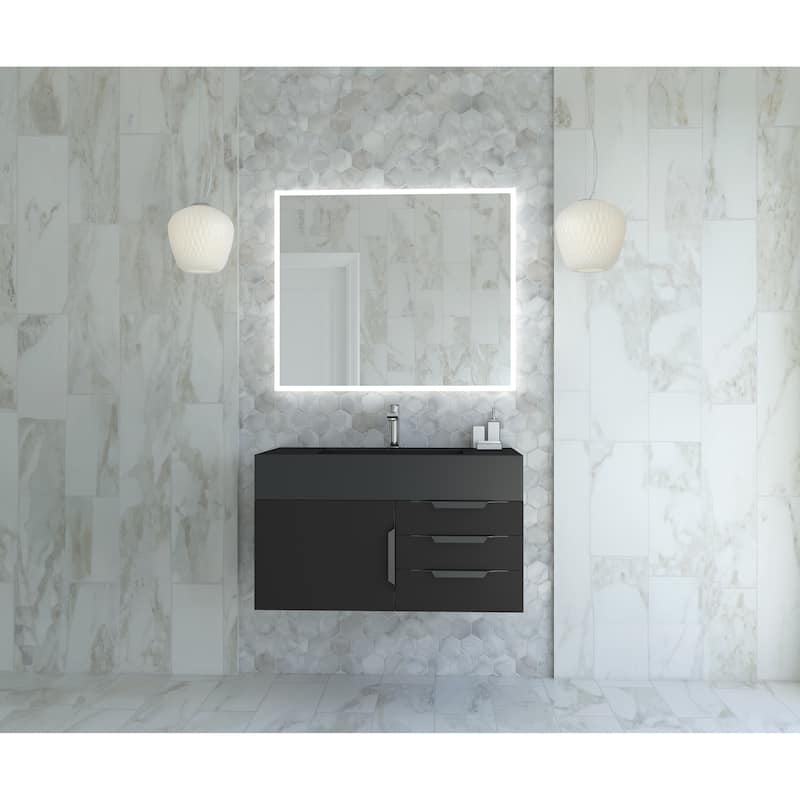 Nile 36" Wall Mounted Bathroom Vanity Set w/ Black Top