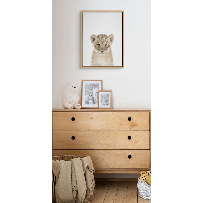Kate and Laurel Sylvie Baby Lion Color Framed Canvas by Simon Te