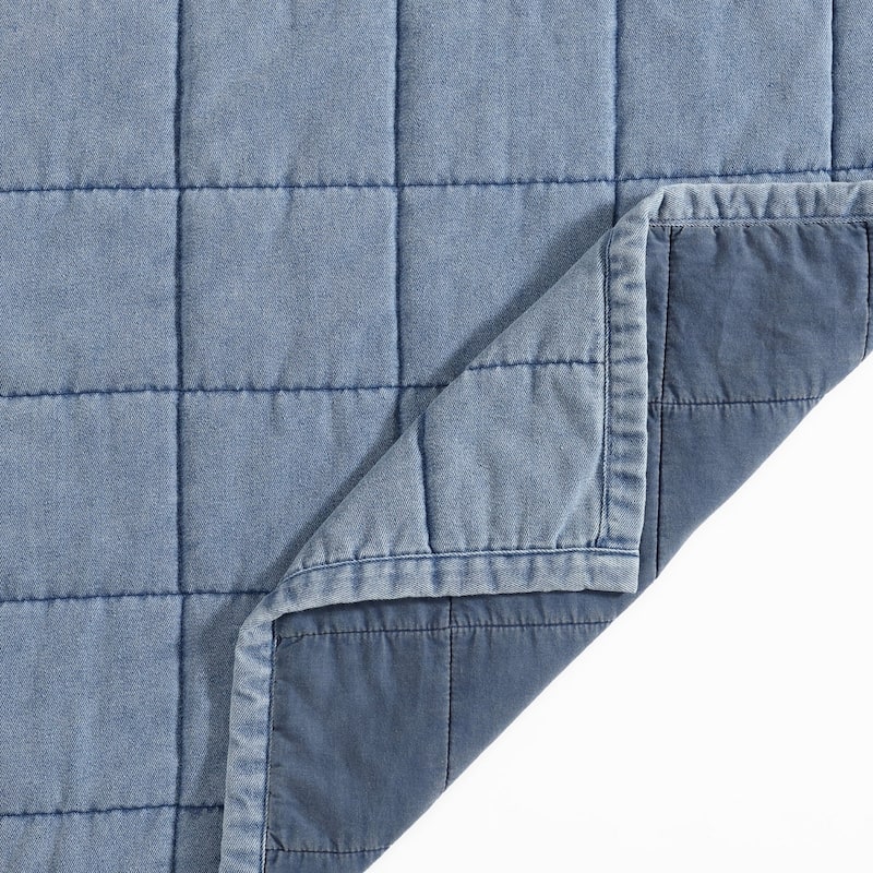 Paseo Road Stonewashed Denim Blue Box-Stitched Chic Casual Modern Rustic 3 Piece Quilt Set