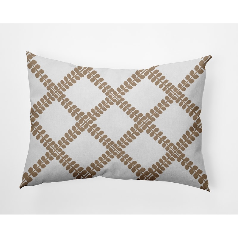 Leaf Plaid Decorative Throw Pillow - 14" x 20" - Taupe