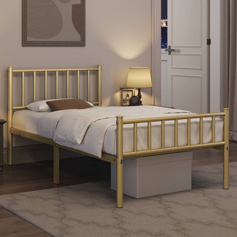 Yaheetech Minimalist Metal Platform Bed Frame with Spindle Headboard and Footboard