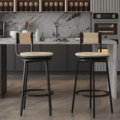 Hand-Woven Swivel Bar Stools Set of 2