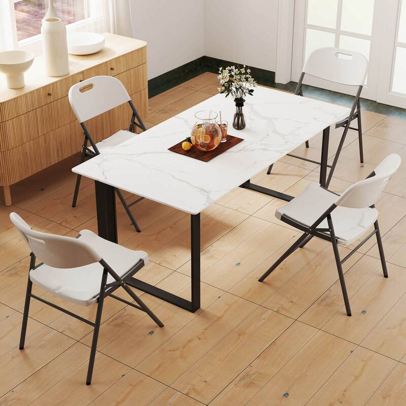 Costway Folding Chairs Set of 4/8/12 HDPE Plastic Chairs with Metal