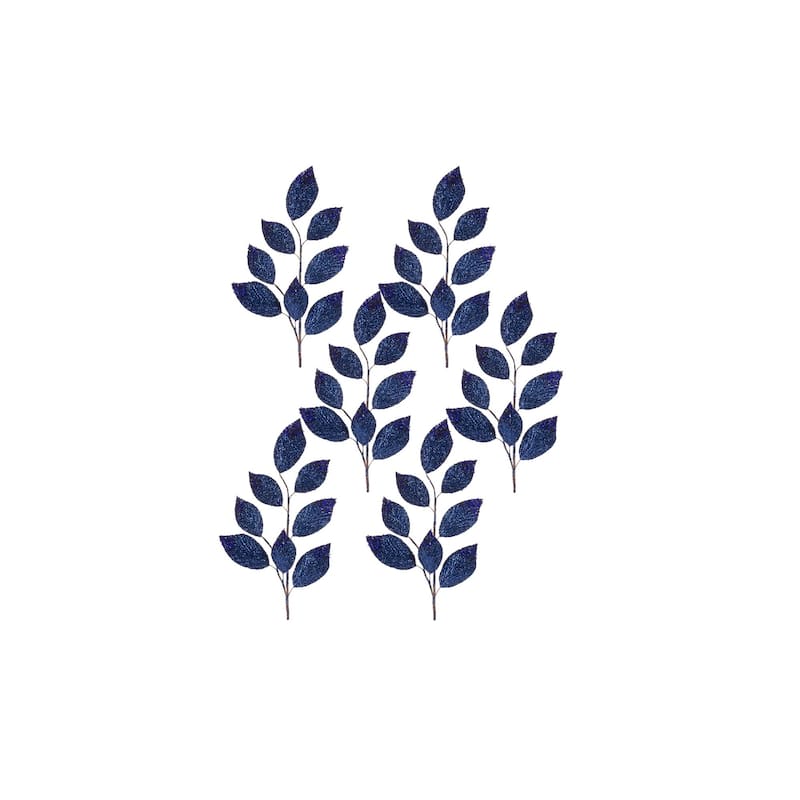 Set of 6 Blue Leaf Sequin Artificial Sprays 27"
