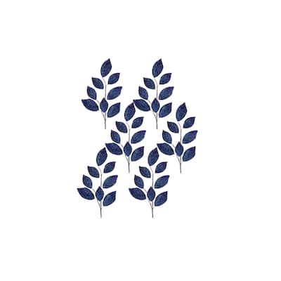 Set of 6 Blue Leaf Sequin Artificial Sprays 27"