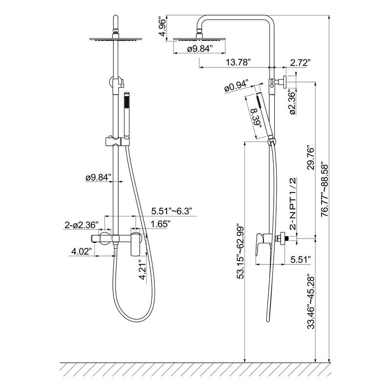 3-Way Exposed Wall-Mount Complete Shower System with Rough-in Valve