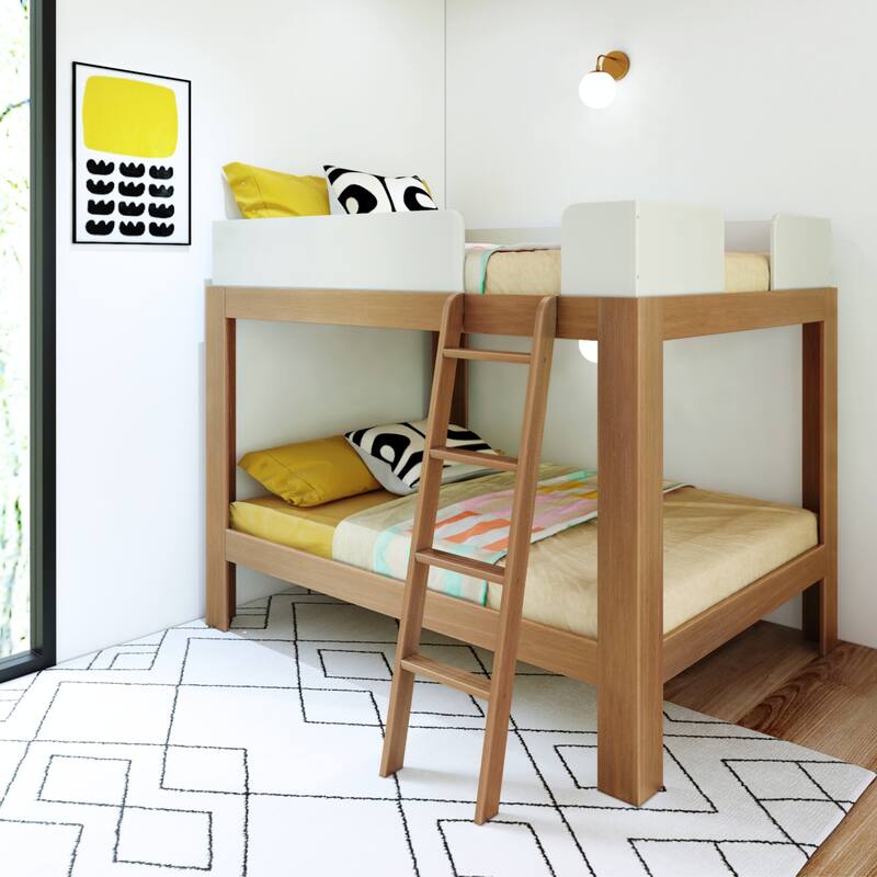 Max and Lily Mid-Century Modern Full over Full Bunk Bed - White/Pecan - Full/Full