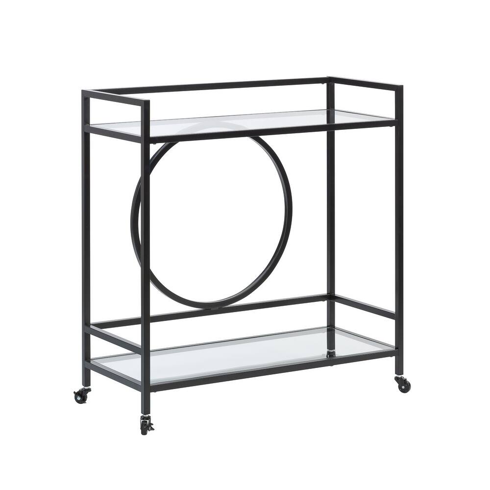 Wood Contemporary Bar Cart with 2 Glass Shelves - 35.55" L x 15.75" W x 37.21" H
