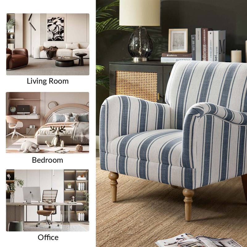 Seip Transitional Striped Arm Chair with Spindle Wood Legs Set of 2 by HULALA HOME