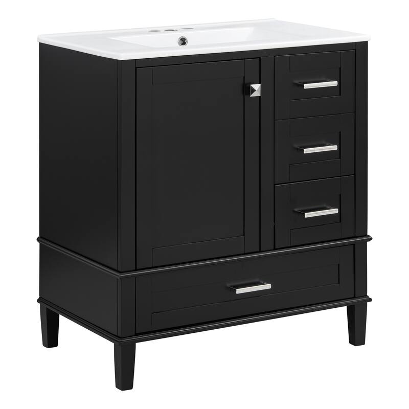GDFStudio - Lumia Transitional Space Saving Freestanding Bathroom Vanity Cabinet with Ceramic Sink and Soft Close Storage