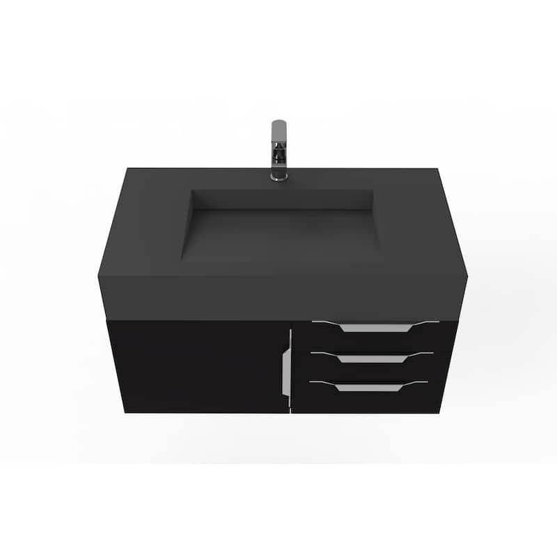 Nile 36" Wall Mounted Bathroom Vanity Set w/ Black Top