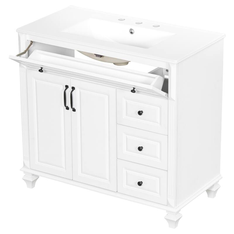 Roomfitters 36" Bathroom Vanity with Sink, Solid Wood Frame, Flip Drawer, 3 Drawers & 2 Doors