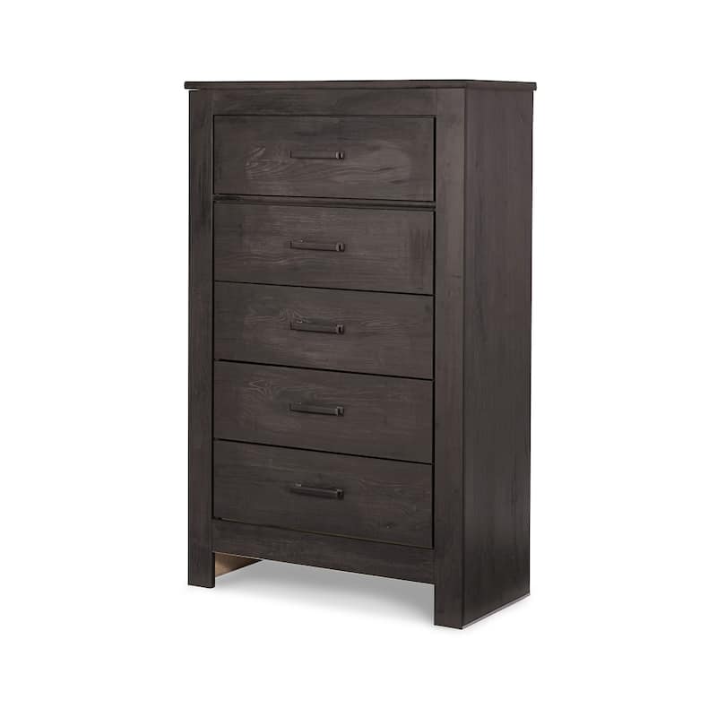 Brin Tall Dresser Chest, 5 Drawers, Rustic Laminate Dark Charcoal Gray