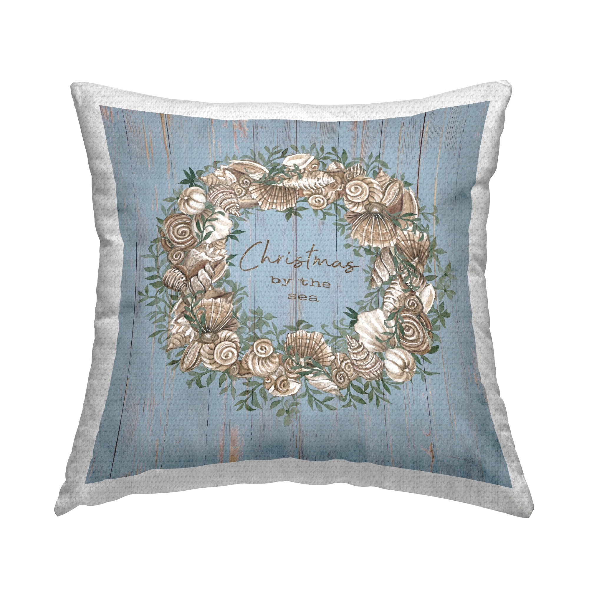 Stupell Christmas By The Sea Wreath Printed Outdoor Throw Pillow Design by Cindy Jacobs
