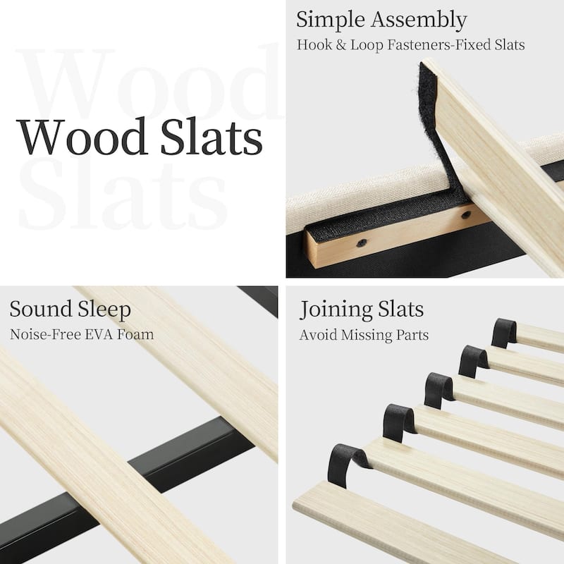 Full Bed Frame Upholstered Platform Bed with Fabric Headboard, Wing Edge/Wooden Slats Support/No Box Spring Needed