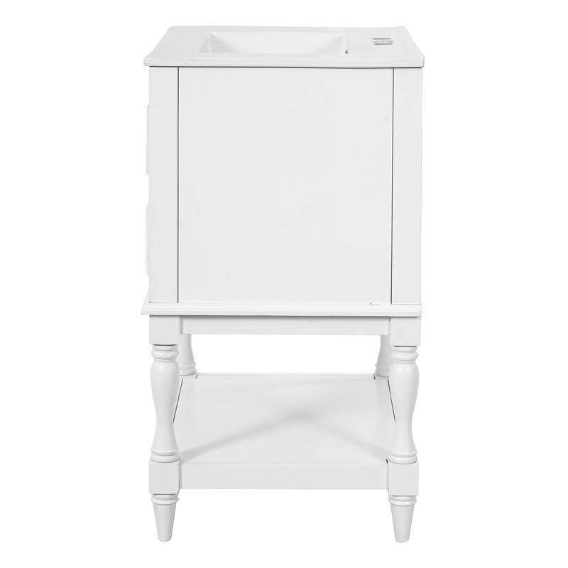 24" Bathroom Vanity with Ceramic Sink, Bathroom Storage Cabinet with Open Shelf, Retro Design Bathroom Cabinet with 2 Drawers