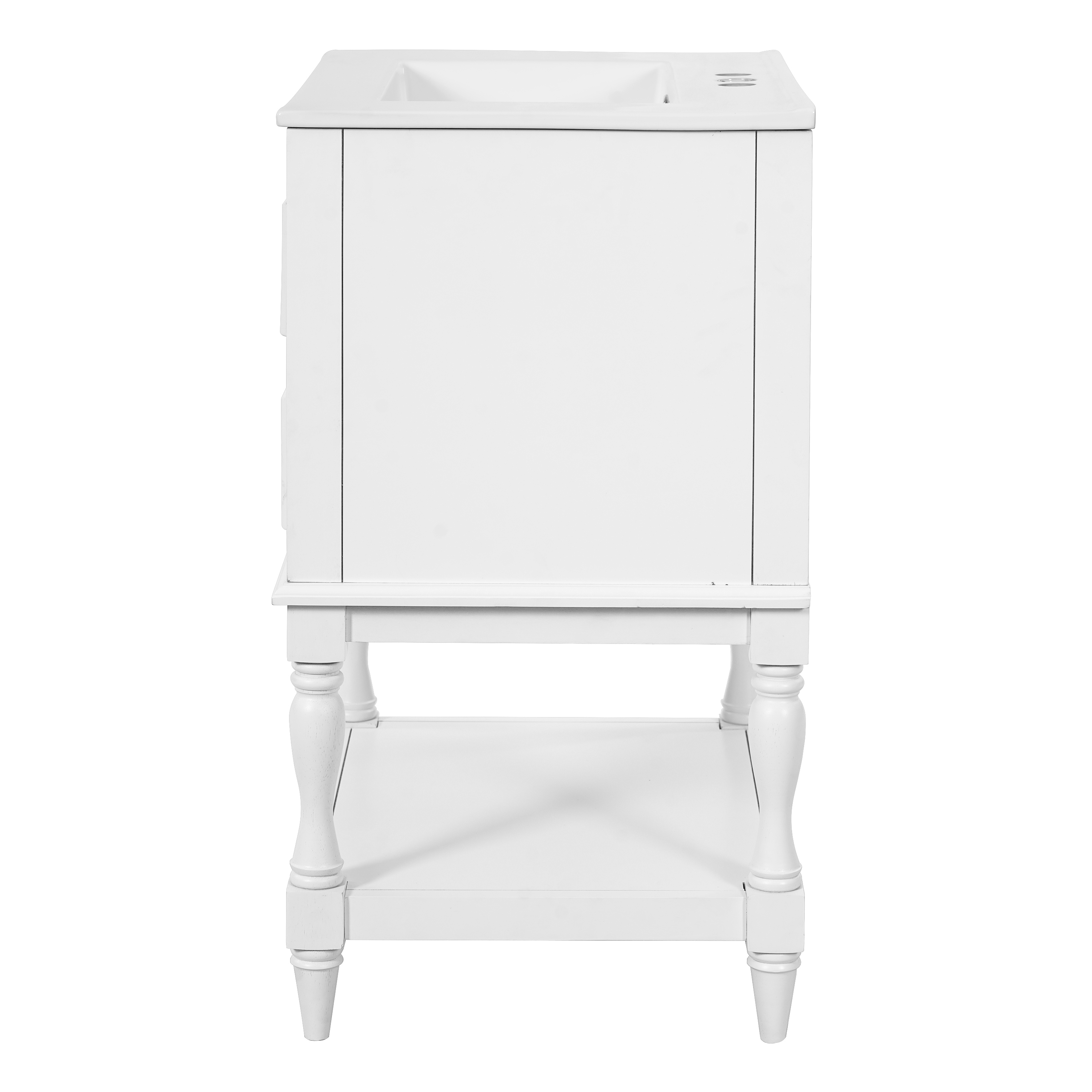24" Retro Bathroom Vanity with Ceramic Sink & 2 Drawers - Solid Wood Storage Cabinet with Open Shelf