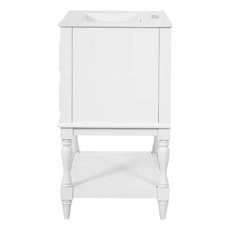 Retro Small Bathroom Vanity with Open Shelf, Ceramic Sink Cabinet