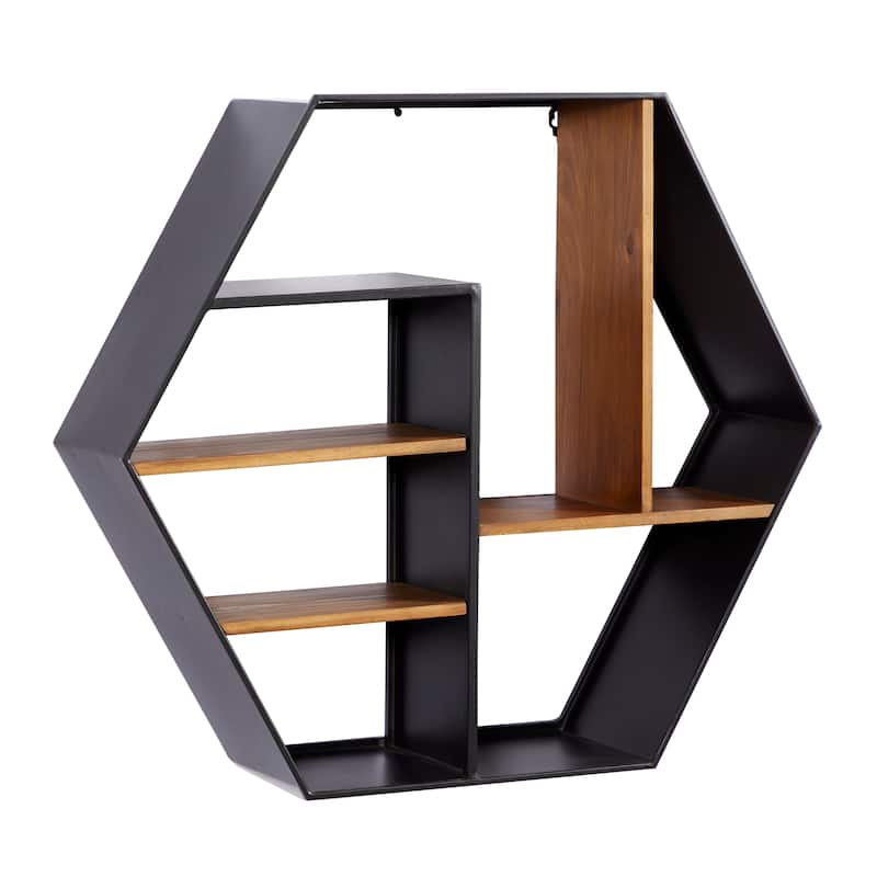 Wood 5 Shelves Wall Shelf - Black - Roche River Decor - 7"W x 30"L x 26"H
