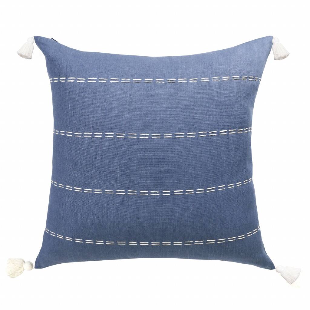 HomeRoots 20" X 20" Navy Linen Striped Zippered Pillow