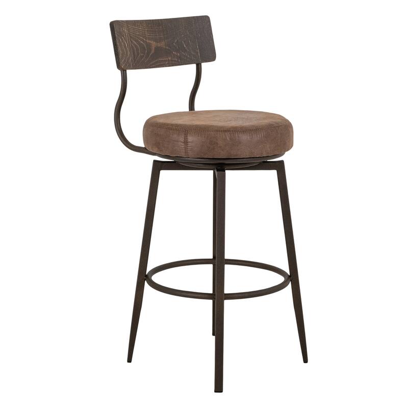 Corey Barstool Chair, Black, Pine Wood, Brown Faux Leather 30 Inch